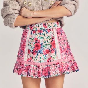 LoveShackFancy Baydar Floral Mini Skirt Rush Of Red